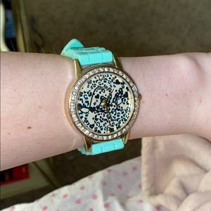 Mint green, gold, cheetah watch